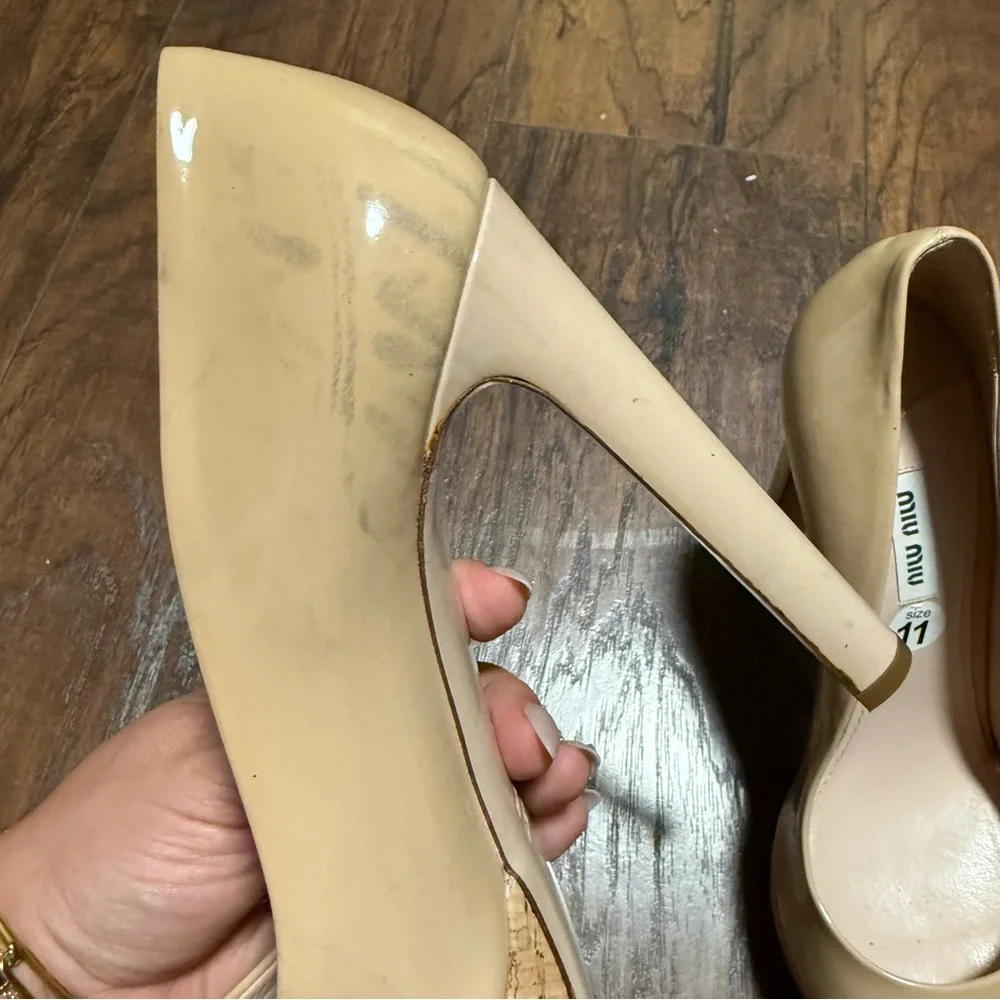 miu miu Open Toe Tan Nydea Platform Heels size 10